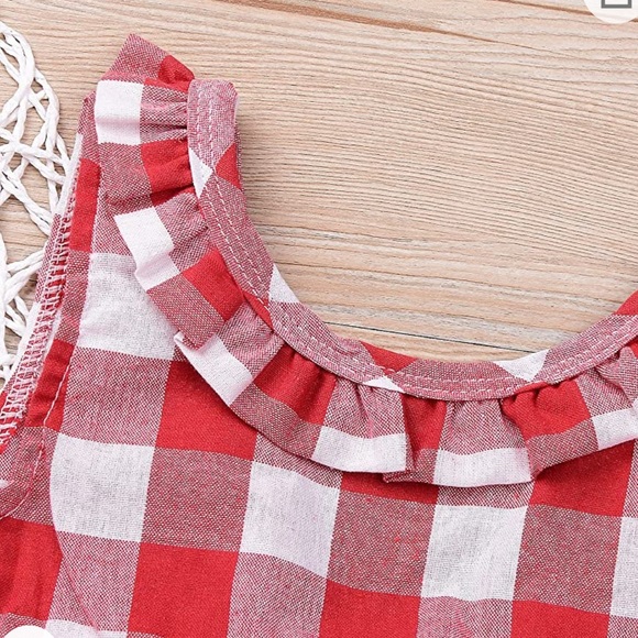 Aebai Fashion 2pc Red/White Gingham peplum top - Picture 9 of 14